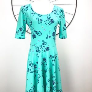 LulaRoe Teal Bicycle Print Dress Size Large